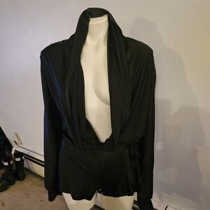 Chic Black Drape Front short ROMPER ** Fitted